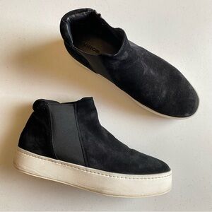 Vince Black Suede High-Top Loafers with White Platform